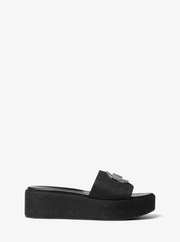 Damske Slapky Michael Kors Sadler Logo Jacquard Wedge Sandal Čierne - Topanky Michael Kors Vypredaj | IODYB-7120